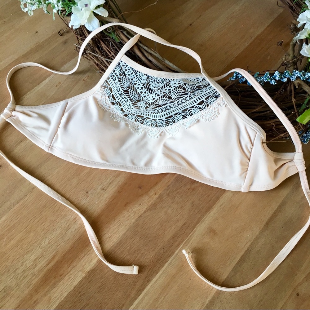 Light pink high neck crochet bathing suit top - S